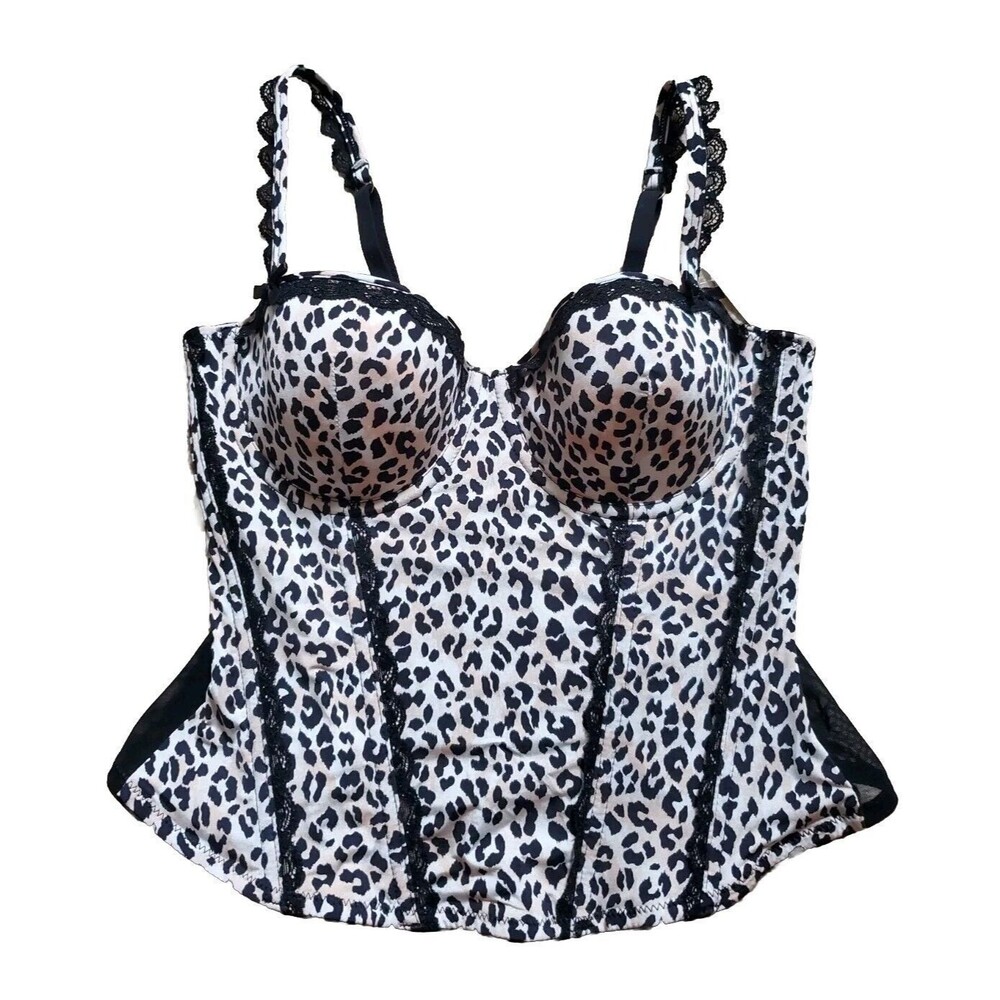 H&M Corset Women 8 Black Leopard Lace Detail Push Up Brassiere Tank Top NEW